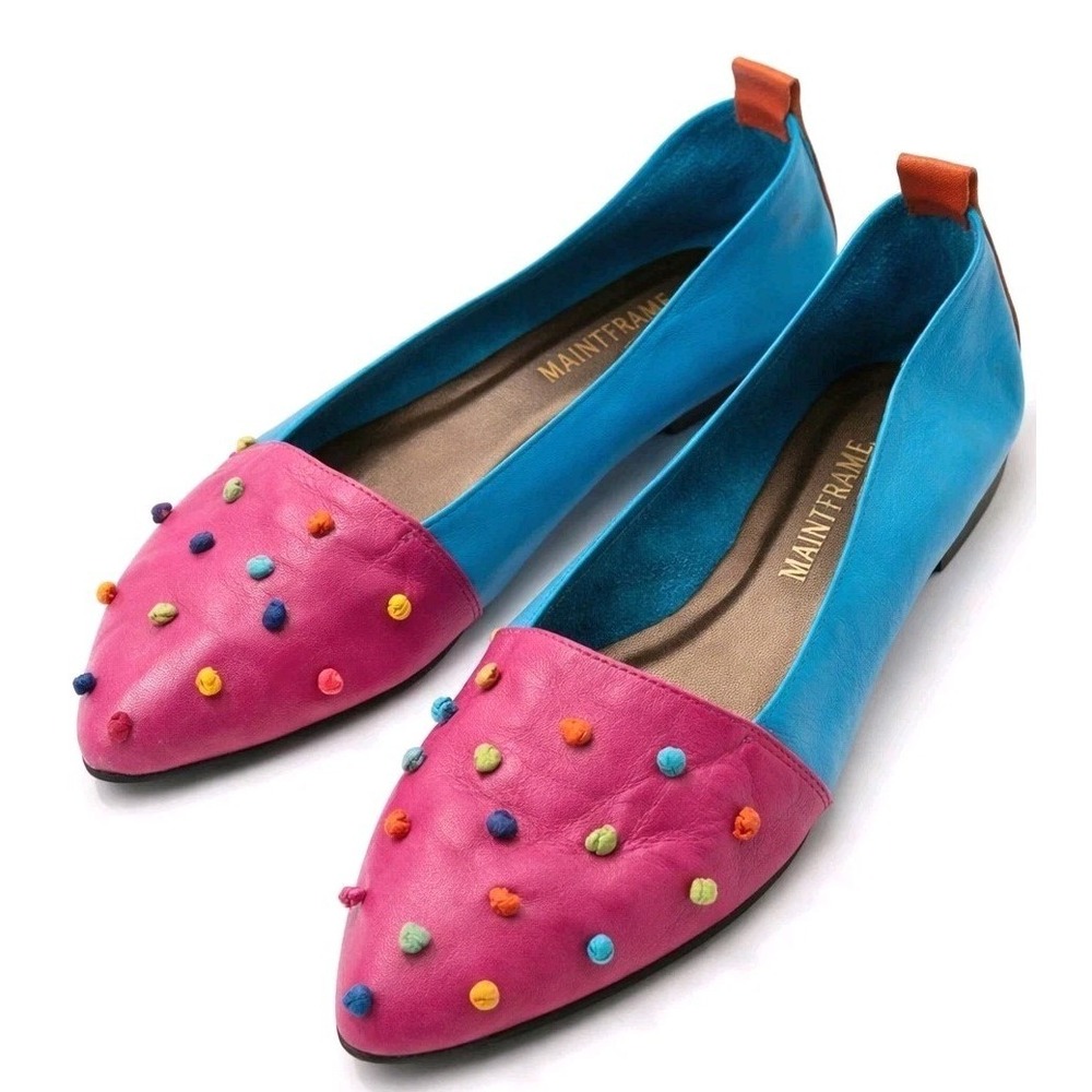 Pink Teal 80s 90s Mainframe Knots Leather Flats Colorblock Memphis Brazil 8 Rare